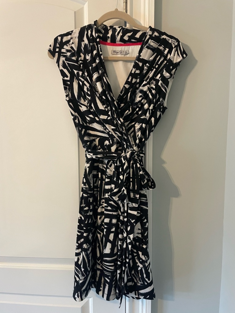 Eliza J Black & White Abstract Wrap Midi Dress